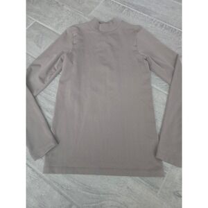 Athleta Renew Seamless Ribbed Mock Neck Long Sleeve Top Taupe Womens Small